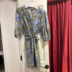 Talbots Blue and Gray Wrap Sundress with Bishop Sleeves